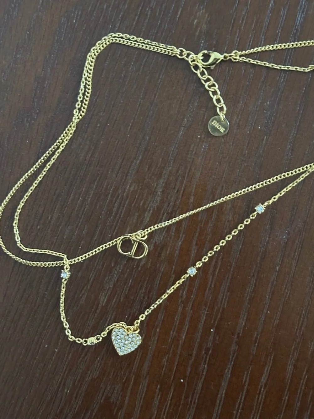 Dior Gold-Tone Layered Necklace with Crystal Heart Pendant - Picture 3 of 3